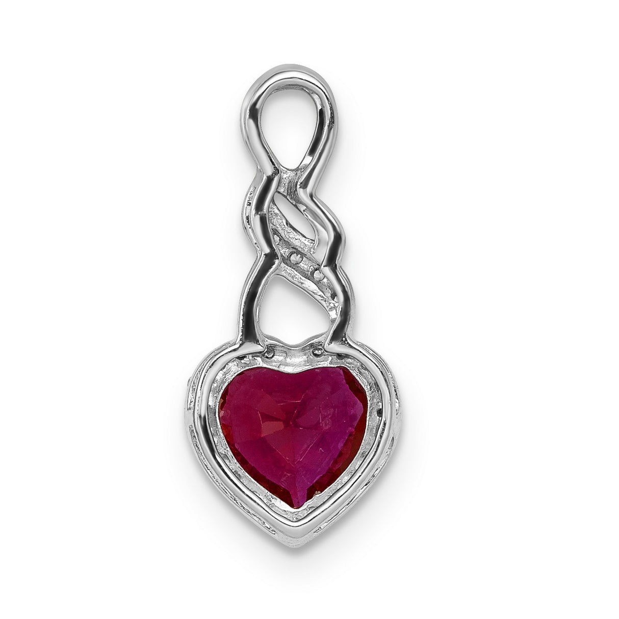 14k White Gold Heart Pendant with Ruby and Diamond in Infinity Swirl Design