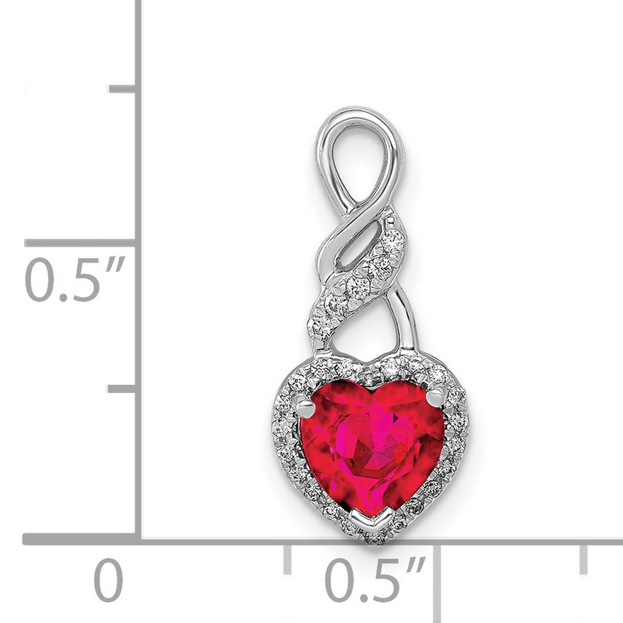 14k White Gold Heart Pendant with Ruby and Diamond in Infinity Swirl Design