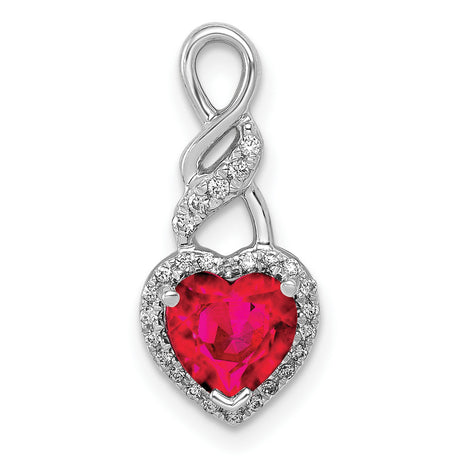 14k White Gold Heart Pendant with Ruby and Diamond in Infinity Swirl Design