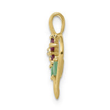 14k Yellow Gold Heart Shaped Flower Pendant with Emerald and Ruby, Nature Inspired Jewelry for Women
