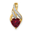 14k Yellow Gold Heart Pendant with Lab Created Ruby and Diamond Swirl Design