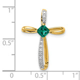 10k Multi-Tone Gold Cross Pendant with Lab Created Emerald and Diamond Accents