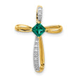 10k Multi-Tone Gold Cross Pendant with Lab Created Emerald and Diamond Accents