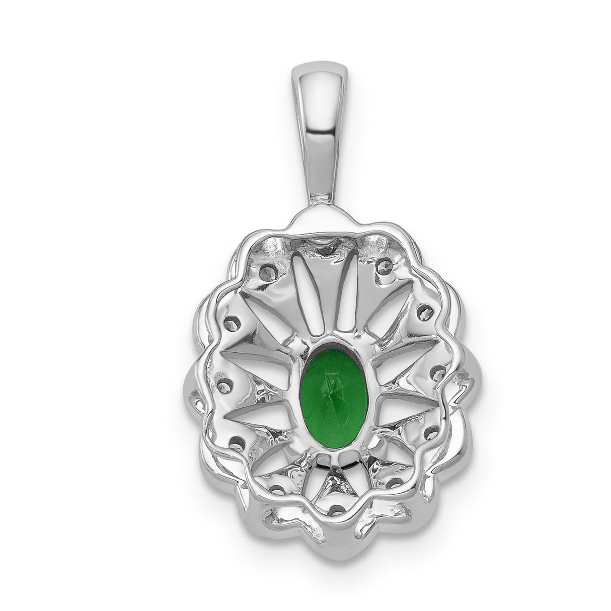 Fancy Diamond and Oval Emerald Charm Pendant in Real 14k White Gold