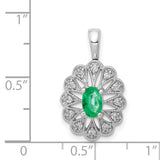 Fancy Diamond and Oval Emerald Charm Pendant in Real 14k White Gold