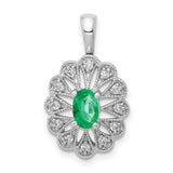 Fancy Diamond and Oval Emerald Charm Pendant in Real 14k White Gold