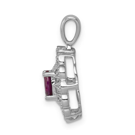 1/6ct Diamond and .70 Ruby Fancy Charm Pendant in Real 14k White Gold