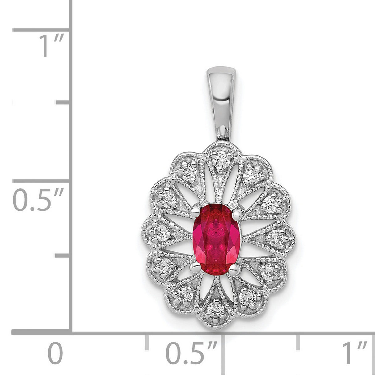 1/6ct Diamond and .70 Ruby Fancy Charm Pendant in Real 14k White Gold