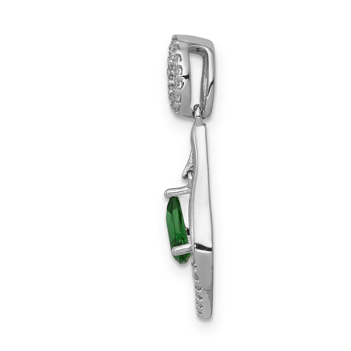 14k White Gold Teardrop Pendant with Pear Shaped Emerald and Diamond Accents