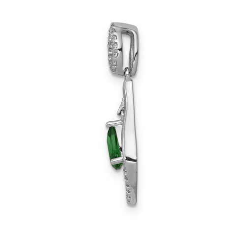 14k White Gold Teardrop Pendant with Pear Shaped Emerald and Diamond Accents