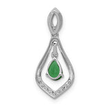 14k White Gold Teardrop Pendant with Pear Shaped Emerald and Diamond Accents