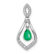 14k White Gold Teardrop Pendant with Pear Shaped Emerald and Diamond Accents