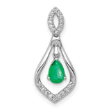 14k White Gold Teardrop Pendant with Pear Shaped Emerald and Diamond Accents