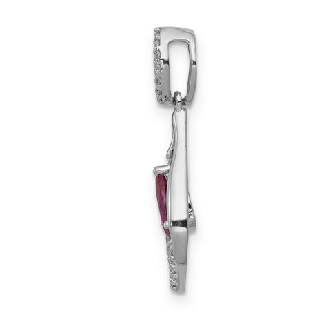 Diamond and Ruby Teardrop Dangle Charm Pendant in Real 14k White Gold