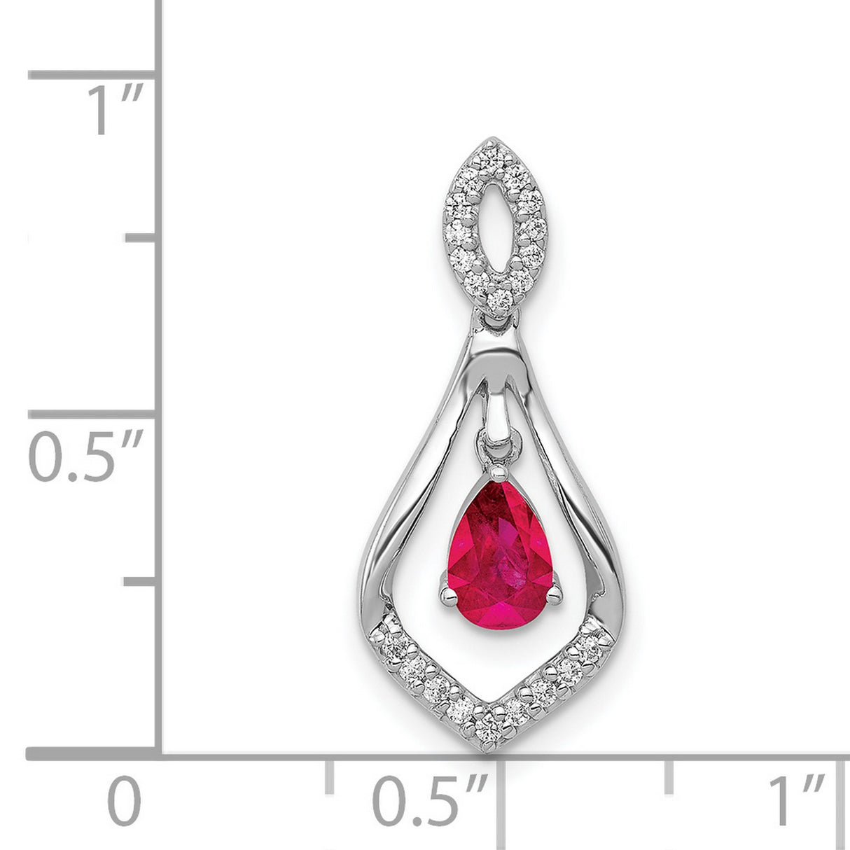 Diamond and Ruby Teardrop Dangle Charm Pendant in Real 14k White Gold