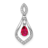 Diamond and Ruby Teardrop Dangle Charm Pendant in Real 14k White Gold