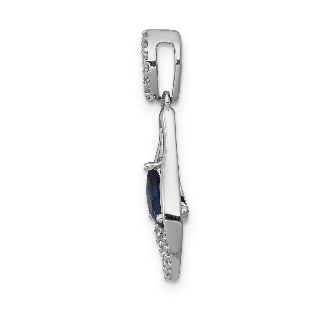 Diamond and Sapphire Teardrop Dangle Charm Pendant in Real 14k White Gold