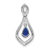 Diamond and Sapphire Teardrop Dangle Charm Pendant in Real 14k White Gold