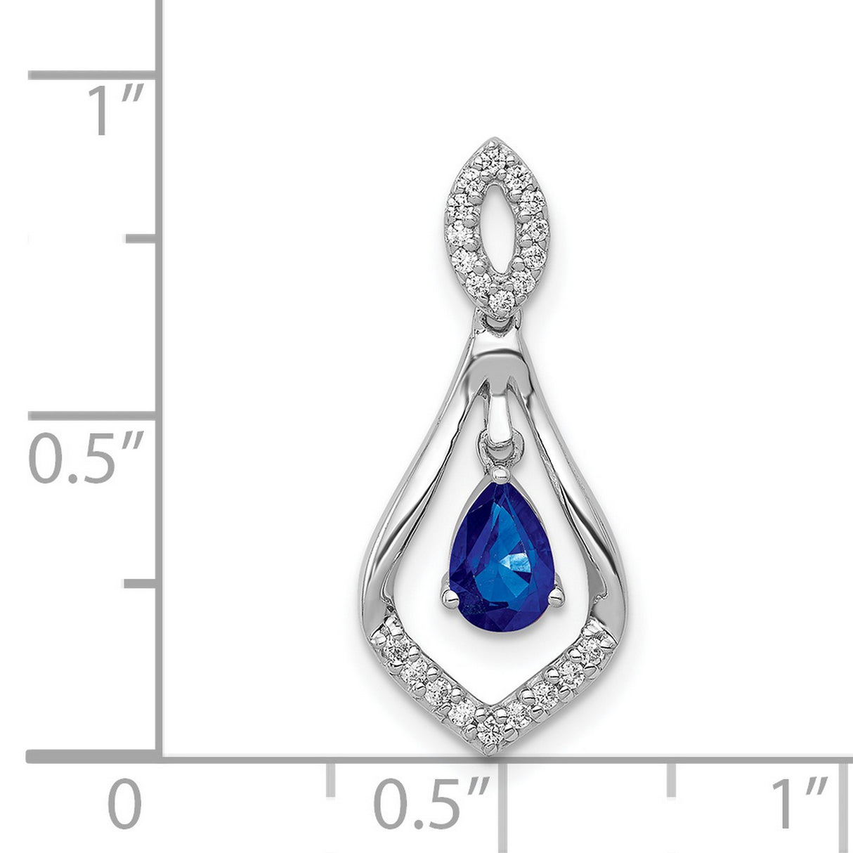 Diamond and Sapphire Teardrop Dangle Charm Pendant in Real 14k White Gold