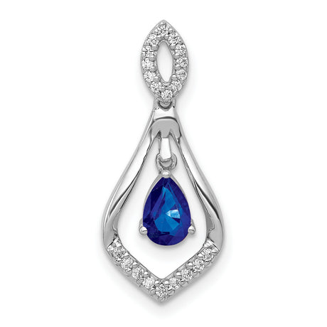 Diamond and Sapphire Teardrop Dangle Charm Pendant in Real 14k White Gold