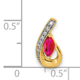 14k Yellow Gold Ruby Pendant with Diamond Accents, Marquise Swirl Design Charm for Women