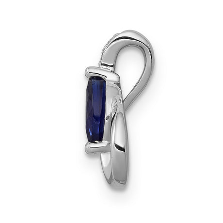 14k White Gold Pendant with Marquise Cut Blue Sapphire and Diamond Swirl Teardrop Design