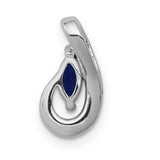 14k White Gold Pendant with Marquise Cut Blue Sapphire and Diamond Swirl Teardrop Design
