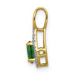 Teardrop Diamond and Oval Emerald Charm Pendant in Real 14k Yellow Gold