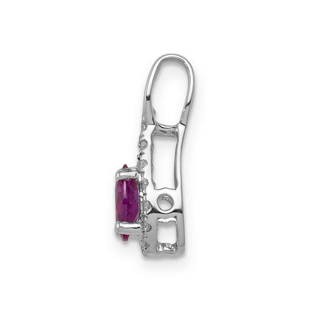 Diamond and Oval .50 Ruby Charm Pendant in Real 14k White Gold