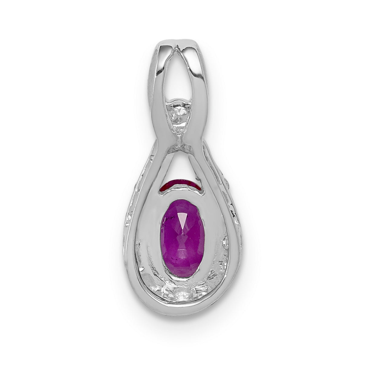 Diamond and Oval .50 Ruby Charm Pendant in Real 14k White Gold