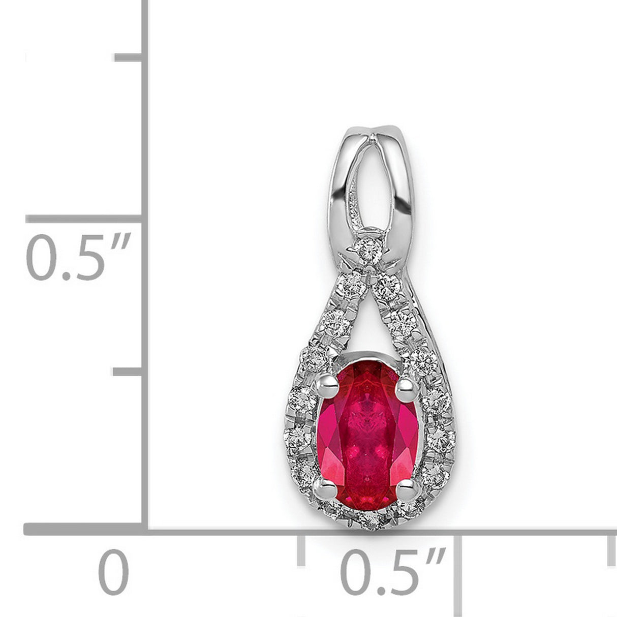 Diamond and Oval .50 Ruby Charm Pendant in Real 14k White Gold