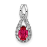 Diamond and Oval .50 Ruby Charm Pendant in Real 14k White Gold