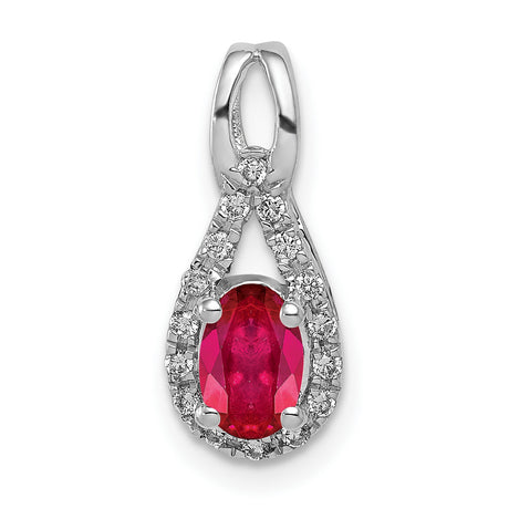 Diamond and Oval .50 Ruby Charm Pendant in Real 14k White Gold