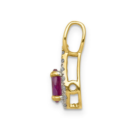 Diamond and Oval .50 Ruby Charm Pendant in Real 14k Yellow Gold