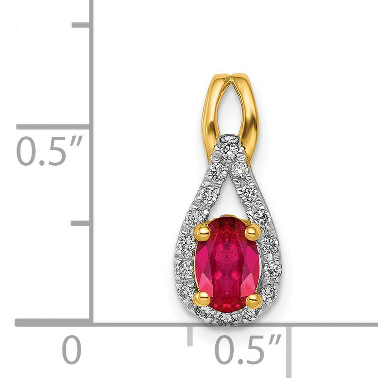 Diamond and Oval .50 Ruby Charm Pendant in Real 14k Yellow Gold