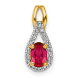 Diamond and Oval .50 Ruby Charm Pendant in Real 14k Yellow Gold
