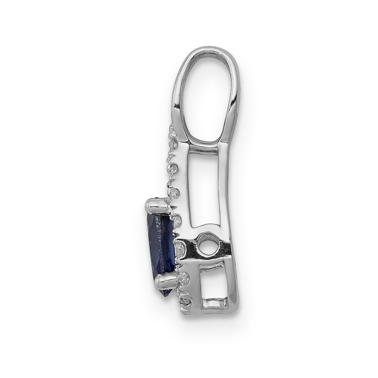 Diamond and Sapphire Teardrop Halo Charm Pendant in Real 14k White Gold