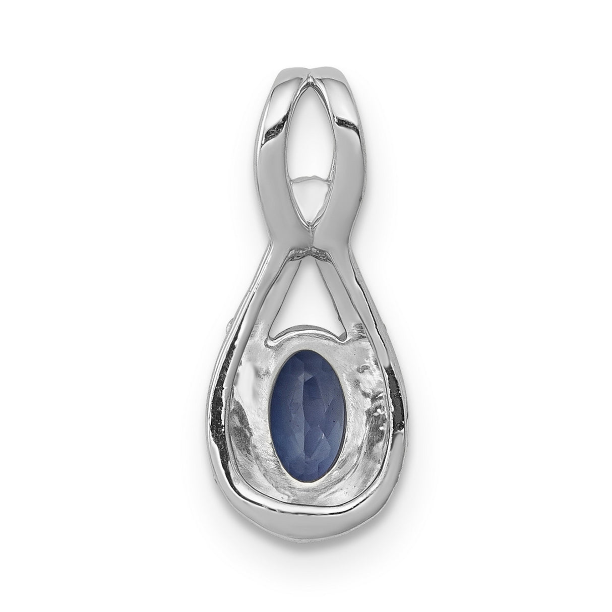 Diamond and Sapphire Teardrop Halo Charm Pendant in Real 14k White Gold