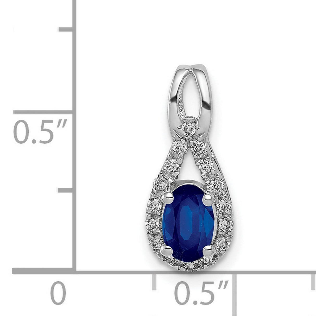 Diamond and Sapphire Teardrop Halo Charm Pendant in Real 14k White Gold