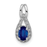 Diamond and Sapphire Teardrop Halo Charm Pendant in Real 14k White Gold