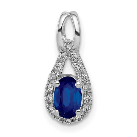 Diamond and Sapphire Teardrop Halo Charm Pendant in Real 14k White Gold