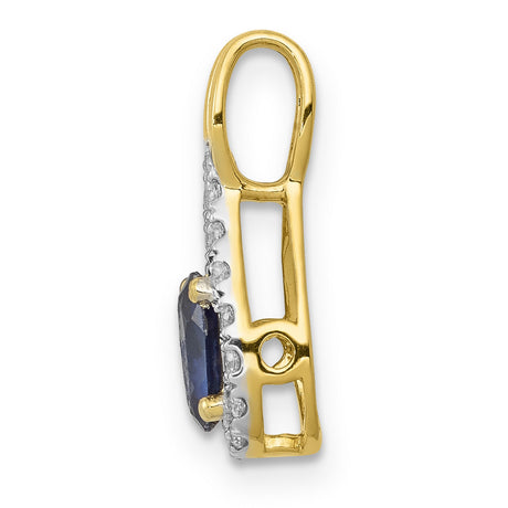 Diamond and Sapphire Teardrop Halo Charm Pendant in Real 14k Yellow Gold