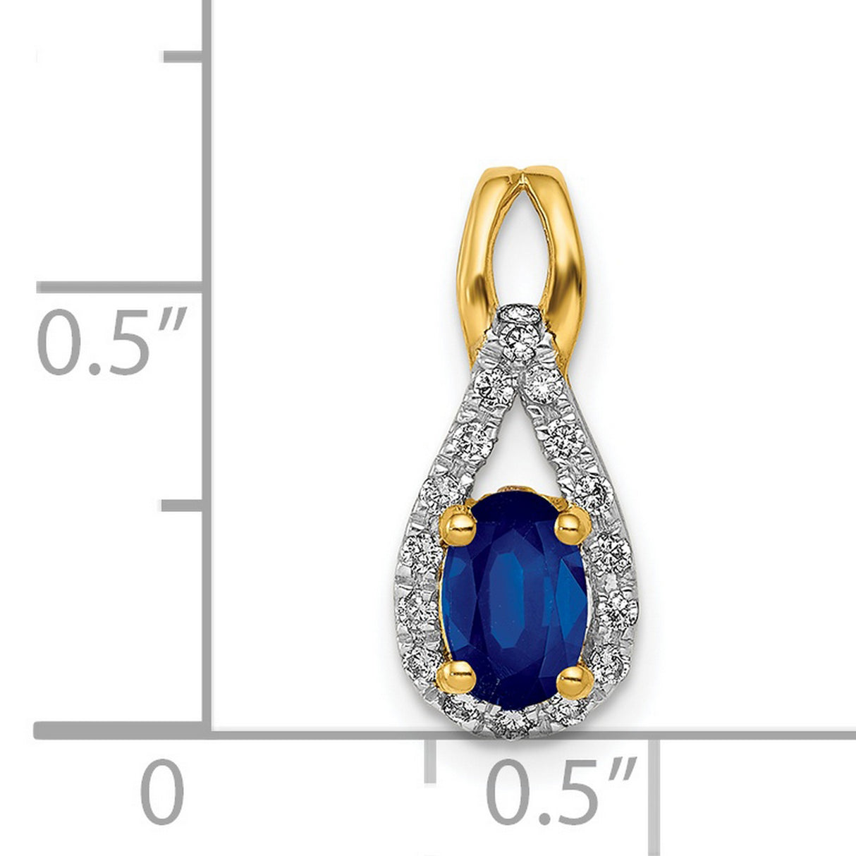 Diamond and Sapphire Teardrop Halo Charm Pendant in Real 14k Yellow Gold