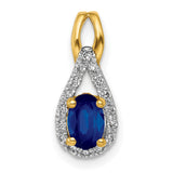 Diamond and Sapphire Teardrop Halo Charm Pendant in Real 14k Yellow Gold