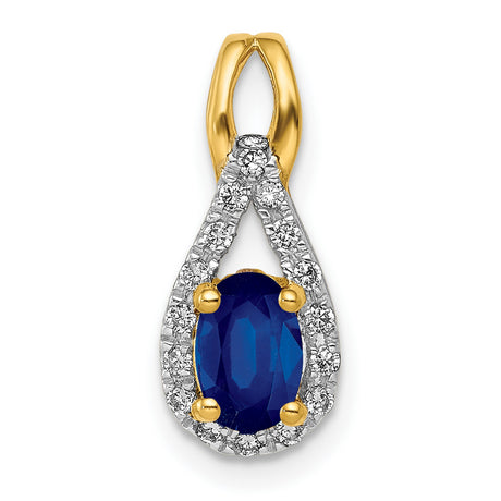 Diamond and Sapphire Teardrop Halo Charm Pendant in Real 14k Yellow Gold