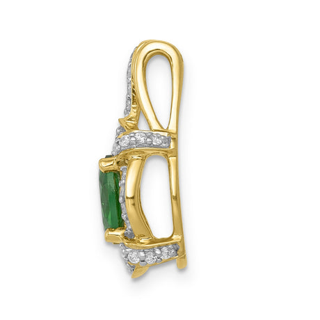 Fancy Diamond and Oval Emerald Charm Pendant in Real 14k Yellow Gold