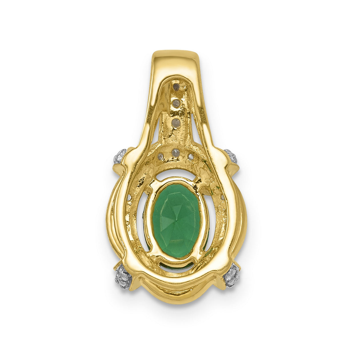 Fancy Diamond and Oval Emerald Charm Pendant in Real 14k Yellow Gold
