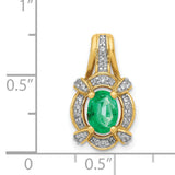 Fancy Diamond and Oval Emerald Charm Pendant in Real 14k Yellow Gold