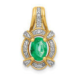 Fancy Diamond and Oval Emerald Charm Pendant in Real 14k Yellow Gold