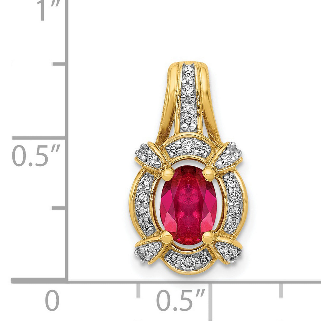 1/5ct Diamond and 1.10 Ruby Charm Pendant in Real 14k Yellow Gold